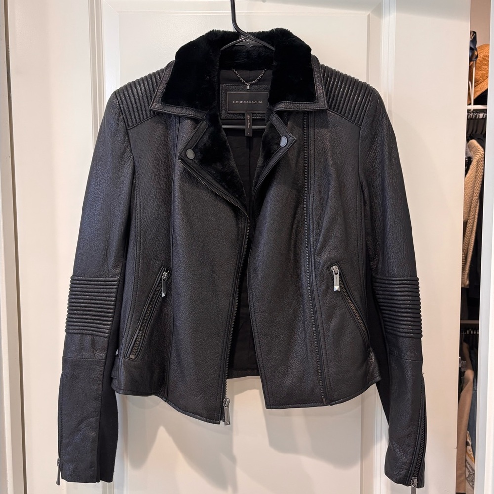 BCBGMaxAzaria Black Faux Fur Lined Leather Jacket